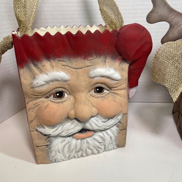 Vintage Handmade and painted Ceramic Santa & Reindeer Decorative Holiday Gift Ba - Picture 5 of 16
